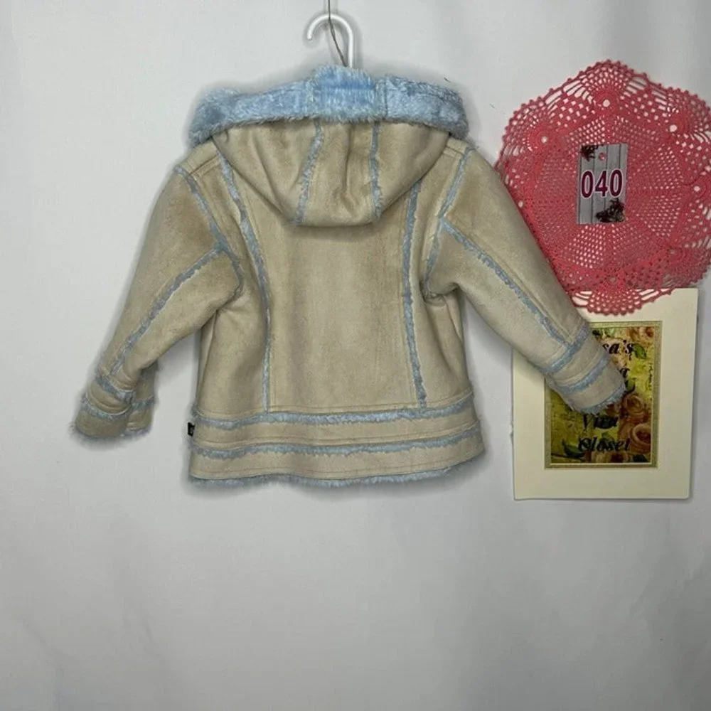 Rothschild Faux Beige Suede and Sherpa Blue Lined Hooded Coat Size 18M